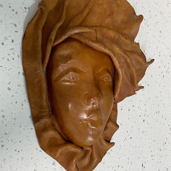 Vintage Leather Face Mask of Girl with Flowing Hair - Picture 2 of 8